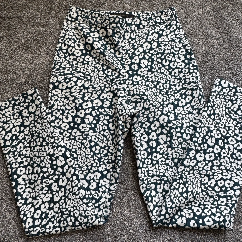 Zara Basic leopard cheetah Print‎ white cream teal blue dress pants skinny XS